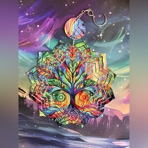 NEW 8” Colorful Psychedelic Tree of Life Statement Wind spinner featuring two